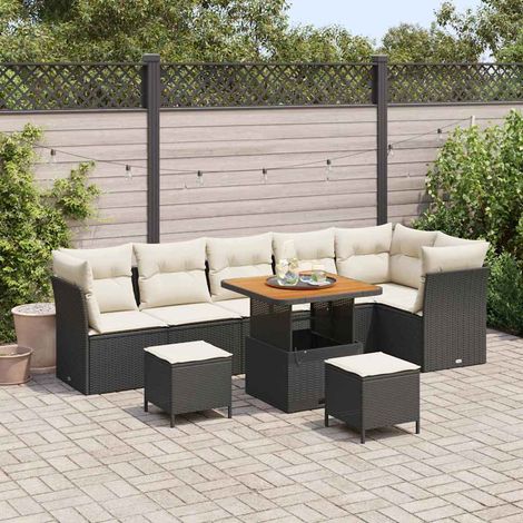 Conjunto de sofá de jardín 9 pcs Negro y crema 80 x 80 x 71 cm