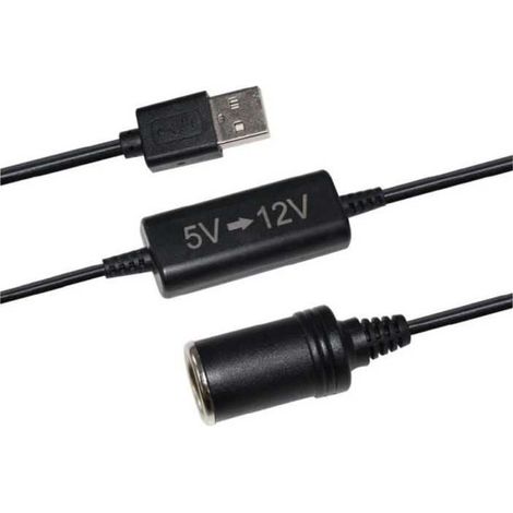 USB 5V to 12V cigarette lighter socket converter - HTC EQUIPEMENT - 12W and 120cm cable (1/2)