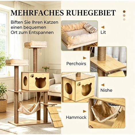 Kratzbaum 60x40x130 cm aus Spanplatte in Beige, Kratzsäulen, platzsparend – MEUBLIV (1/5)