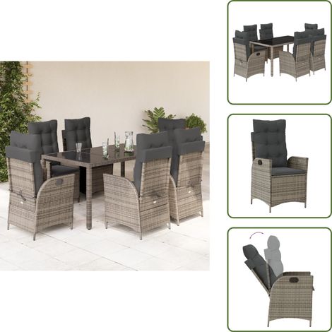 The Living Store Ensemble à manger de jardin et coussins 7 pcs gris rotin - Chaises de jardin (1/5)