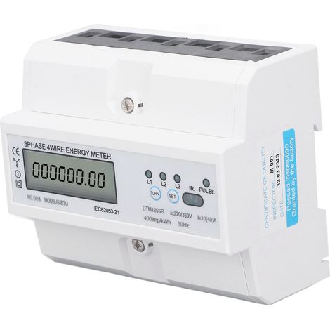Compteur électrique numérique triphasé 4 fils, rail DIN 35mm, 220V/380V, 10-40A, mesure d'énergie électronique (1/5)