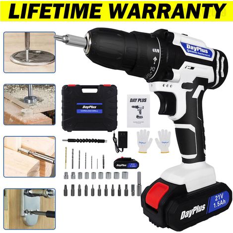 21V Cordless Combi Drill Handheld Screwdriver Set with 45Nm Setting Li-ion Battery 2-Gear 3/8" Chuck Drills Driver Kit Bits for DIY Project (1/5)