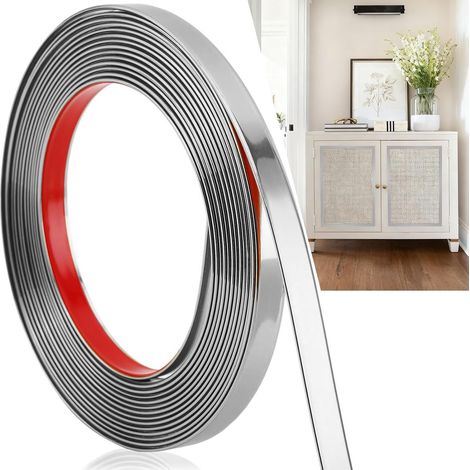 Moulures adhésives argentées, 12M×2CM, profilé de finition flexible, bande décorative auto-adhésive pour portes, fenêtres, cadres de miroirs, murs, plafonds, sols, carrelages et bords (1/5)