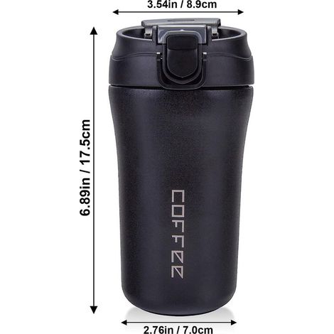 Isolierbecher mit integriertem Strohhalm, 400 ml, schwarz, praktische Größe für Getränke unterwegs (1/5)