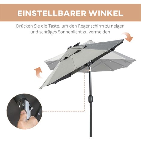 Double parasol inclinable avec panneau solaire, 35 LED, cadre en acier, gris, 2,92 x 1,50 x 2,18 m (1/4)