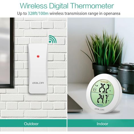 Thermomètre int/ext sans fil avec sonde, HD LCD, mémoire min/max, pile. (1/5)