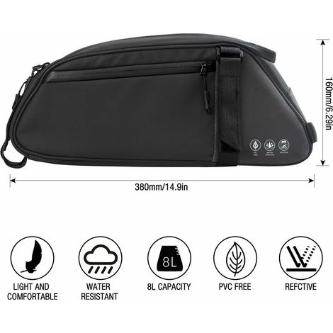 Sacoches vélo porte-bagages, sacoche porte-bagages vélo étanche, sacoche coffre vélo 3 en 1, sacoche vélo porte-bagages avec plusieurs poches et bandes réfléchissantes (1/4)