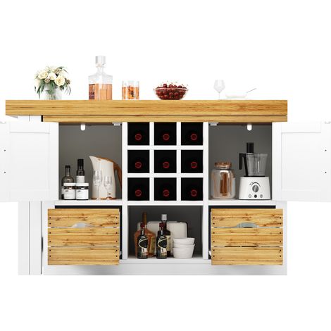 Table à manger extensible avec buffet, plateau pivotant à 360°, grand espace de rangement, meuble multifonction pour cuisine et salon, blanc - CHICFURN (1/5)