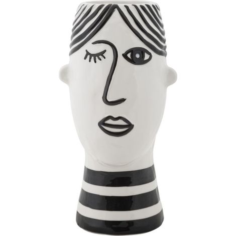 Vaso Face in porcellana bianca e nera con profilo scultoreo