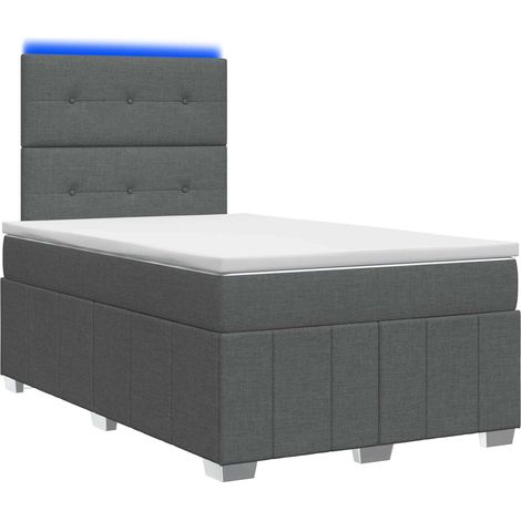 Lit boxspring LED avec matelas Gris foncé 120 x 190 cm Tissu vidaXL
