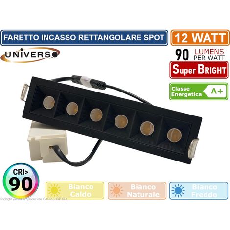 FARETTO INCASSO RETTANGOLARE SPOT COB LED 12W DA INCASSO CRI 90 1000 LUMEN UGR19 - Colore Luce: Bianco Freddo (1/2)