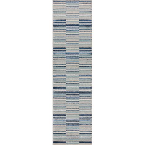 Modern Muse MU05 Striped Geometric Rug for Living Room, Bedroom, Kitchen, Lounge Soft Blue Hallway Rug Runner in 66x240 cm (2'x8') (1/4)