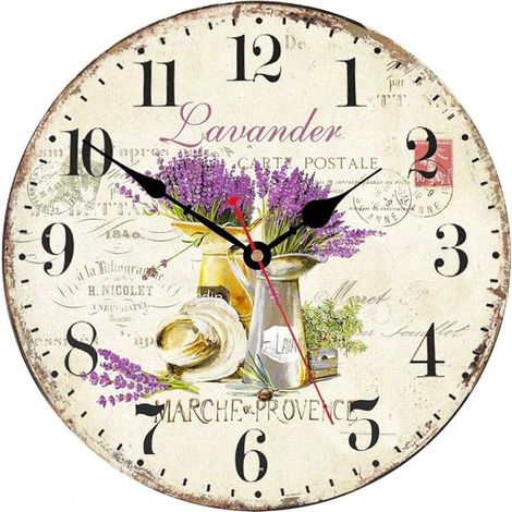 30cm Wall Clock, Vintage Lavender French Violet Clock, Silent Wood Wall Clock for Living Room/Bedroom/Bathroom/Kitchen (1/5)