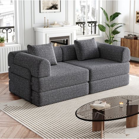Divano letto 183,8 x 91,4 x 69,8 cm in tessuto grigio con contenitore FloraGrace (1/5)
