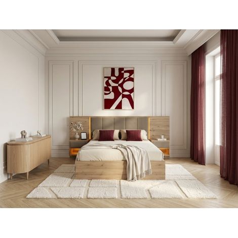 BOBOCHIC - Lit coffre avec leds RYOKAN et chevets intégrés  160x200 Taupe (1/5)