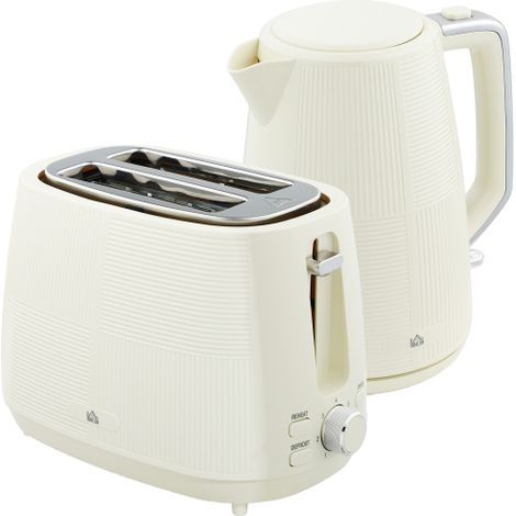 Fast Boil Kettle and Toaster Set,1.7L 3000W,features 7 Browning Levels,Defrost,Reheat,Boil-Dry Protection,Cream White Finish.