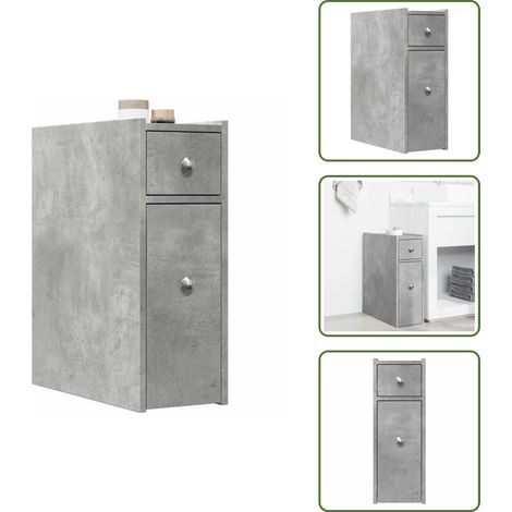 vidaXL Badschrank Schmal mit Rollen Betongrau Holzwerkstoff