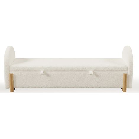 Panca Contenitore Imbottita Bianca 166 cm in Bouclé con Coperchio Soft-Close e Gambe in Legno (1/5)