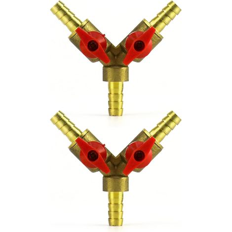 Y Connecteur de tuyau 3 voies séparateur, alliage de laiton et de zinc, 8 mm valve à bille pour eau, huile et gaz pour arrosage de jardin(2 pièce) (1/5)