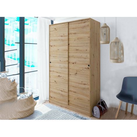 Dmora - Guardaroba Waterbury, Armadio per camera da letto a 2 ante scorrevoli, Mobile con 4 ripiani e barra appendiabiti, 120x50h200 cm, Rovere Nodi, con imballo rinforzato (1/5)