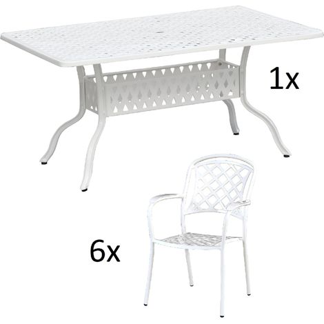 Inko 7-teilige Sitzgruppe Alu-Guss weiß Tisch 120x80x74 cm cm mit 6 Sesseln Tisch 120x80 cm mit 6x Sessel Capri (1/2)