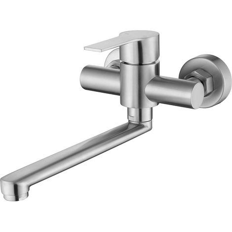 Rubinetto da cucina a parete da 110 mm, miscelatore per lavello a parete con rotazione di 150°, rubinetto monocomando nascosto in acciaio inossidabile 304, braccio girevole da 21 cm, aeratore rimovibi (1/5)
