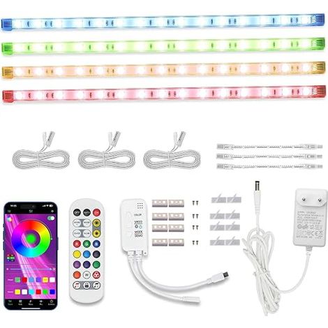 Connectable RGB LED Strips for Furniture 4 x 30 cm Smart Lighting with Music Sync App 16M Colours Under Cabinet Lighting Kit (1/5)