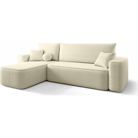 Canapé d’angle tissu bouclé convertible avec coffre CENA angle gauche-Blanc cassé-angle gauche (1/5)