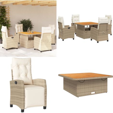 5-tlg. Garten-Essgruppe mit Kissen Beige Poly Rattan - Gartentisch - Relaxsessel (1/5)