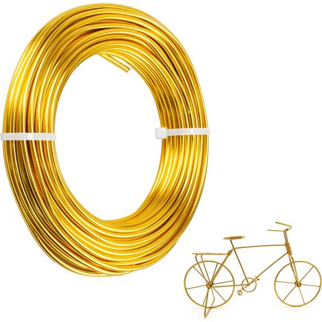 Fil pour bricolage, 3 mm x 15 m, fil à bijoux doré, fil d'aluminium, fil de bricolage, flexible, doré, pour la fabrication de couronnes, la fabrication de bijoux, le modélisme, le bricolage (1/5)