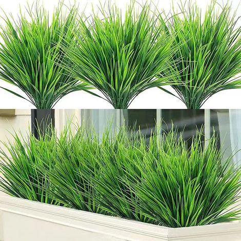 10 Plantes Vertes Artificielles Décoratives - Fausses Herbes de Blé - Plantes Fausses en Plastique pour Extérieur - Déco Verte Extérieure pour Clôture de Jardin (1/5)