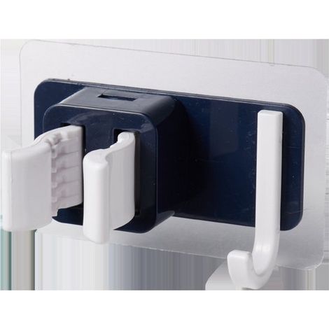 3 clips azules para guardar escobas (80x50x42 mm) - Organizador compacto con abrazadera para mango, ideal para garaje, jardín y baño. (1/2)