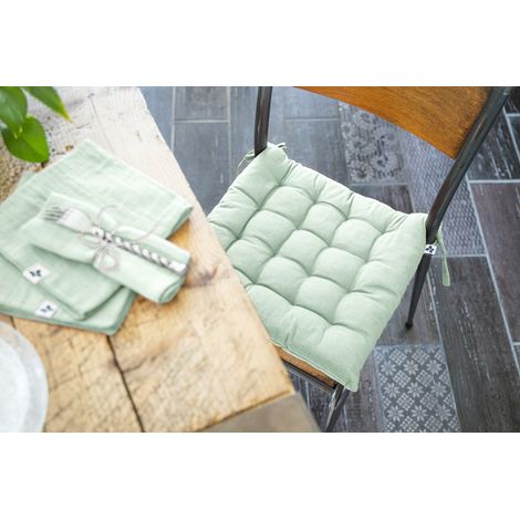 Assise de chaise matelassée en coton 38 x 38 cm Kalas menthe