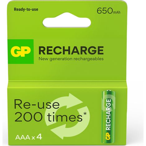 GP - Recharge Rechargeable Battery, Size AAA, 650 mAh, 4-pack