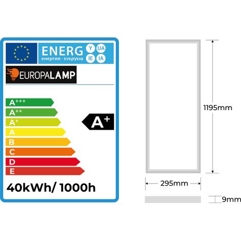 Europalamp – Pack de 12 dalles LED 1200x300mm 40W blanc neutre 4000K – Flux lumineux 3600 lm – Installation en faux plafond ou suspendue