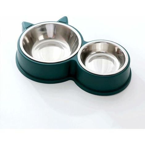 Gamelle pour Chat, Gamelles Doubles, Gamelle Chat en Acier Inoxydable Ensemble, Mangeoirs et Abreuvoirs pour Chat Chiots Hamsters Lapins Petits Animaux(Vert) (1/5)