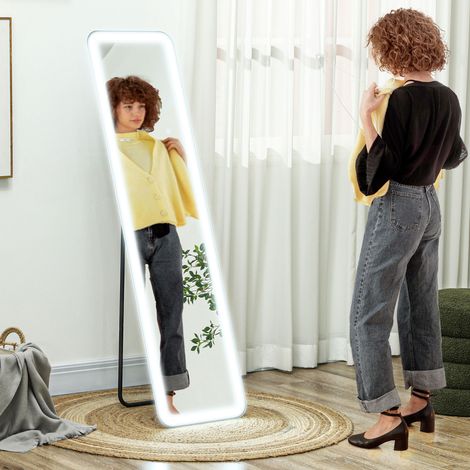Specchio a figura intera con luce LED 150x40 cm con illuminazione a 3 colori, funzione memoria e touch intelligente, nero