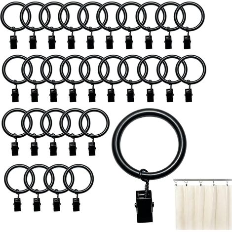 Lot de 30 Anneaux de Rideaux avec Clips, Anneaux Rideaux Métal, Anneaux de Suspension 3,5 cm pour Tringle à Rideau, Pinces Antirouille pour Voilage, Rideau, Chambre, Salon, Hôtel, Bureau et Décoration (1/5)