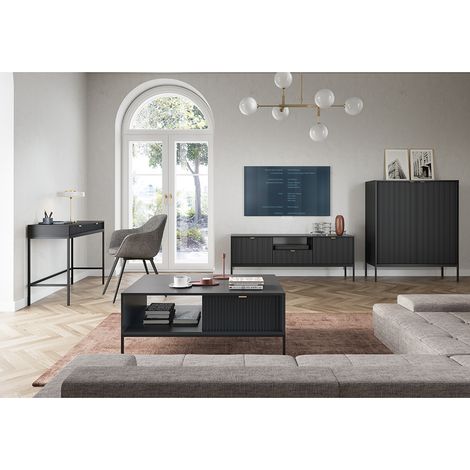 Wohnmöbel Set schwarz, Fußgestell schwarz, NEWCASTLE-160, 4-teilig inkl. Couchtisch (1/5)