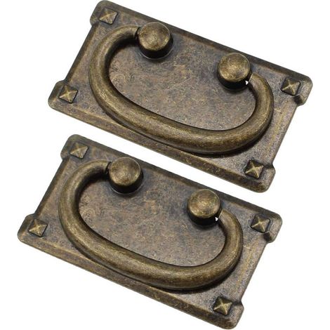 2 Poignées Tiroir En Alliage De Zinc - 9,5 X 5,2 Cm - Entraxe 7,6 Cm - Finition Bronze - Pour Meubles Classiques Et Rustiques (1/4)
