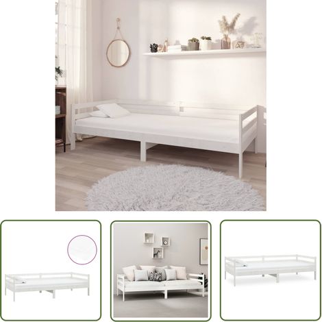 The Living Store Tagesbett mit Matratze 90x200 cm Weiß Kiefer Massivholz - Tagesbett - Holz Tagebett - Gästebett - Schlafsofa - Kiefernholz (1/5)
