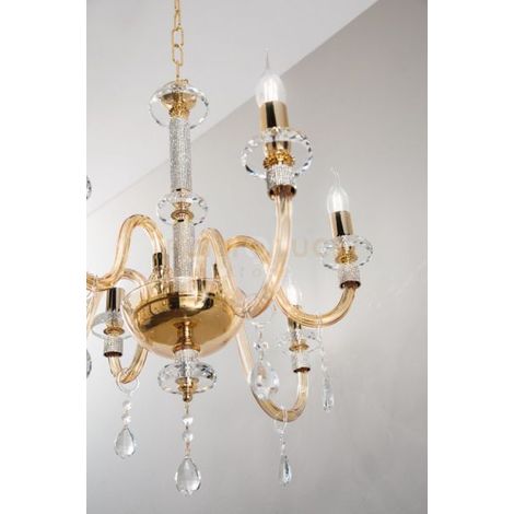 LAMPADARIO DIDO 12 LUCI AMBRA E ORO ATTACCO E14 D.83CM