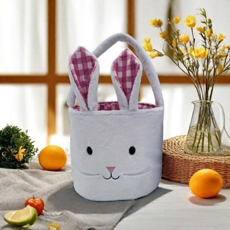 [Cadeaux de Pâques]Paniers de lapin de Pâques en peluche avec oreilles de lapin, sac de rangement moelleux pour la chasse aux œufs de Pâques, sac de rangement pour fête de Pâques (1/5)
