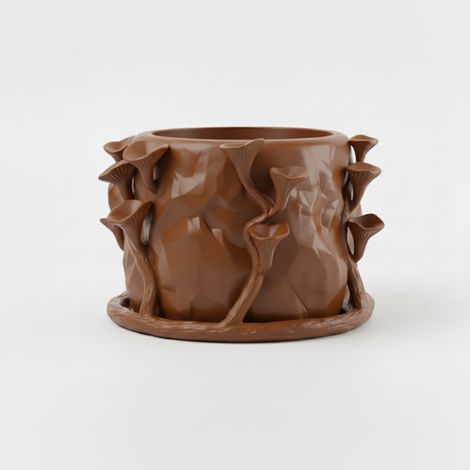 Pot de fleurs moderne en forme de champignon marron, style artistique (1/3)