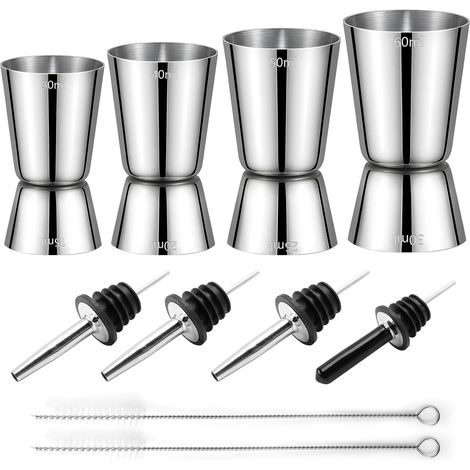 Doseur cocktail 30/40/50/60ml en acier inoxydable double, avec 4 becs verseurs et 2 brosses, idéal pour bar, maison, fête, gin, shak (1/5)
