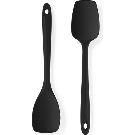 Silikon Löffel 2 Stück, 315℃ hitzebeständig, Schwarz Flexibler Spatel für Küche