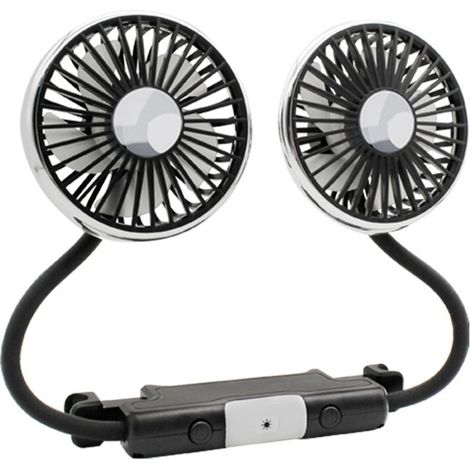 Ventilateur de voiture à double tête orientable 360° avec lumière LED pour siège arrière motorisation silencieuse en cuivre installation facile (1/5)