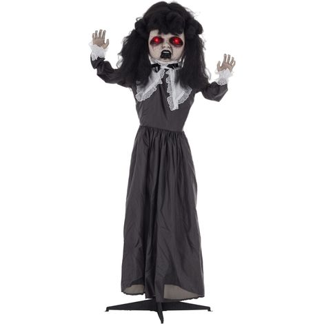 Poupée d'horreur Halloween 160 cm, voix & musique effrayantes, yeux rouges (1/5)