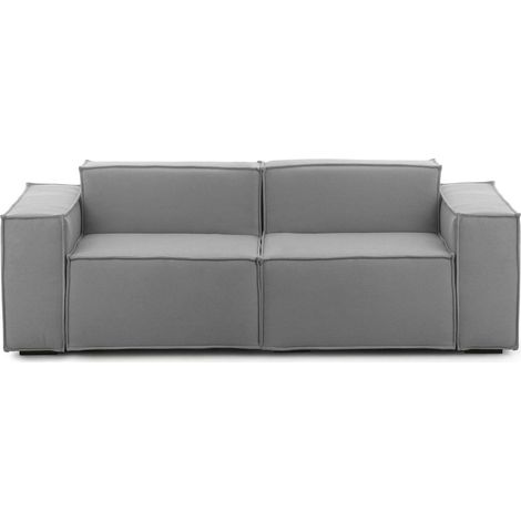 Dmora - Canapé fixe Dlongh, Canapé modulable 2 places linéaire, 100% Made in Italy, Canapé de salon moderne en tissu, Cm 220x95h70, Gris