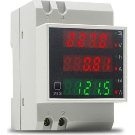 DIN Rail Electricity Meter, Single Phase Energy Meter, Digital Voltmeter Ammeter, AC 80-300V 100A Wattmeter, Electricity Consumption Meter, 1 Phase Meter, Watt, kWh (1/5)